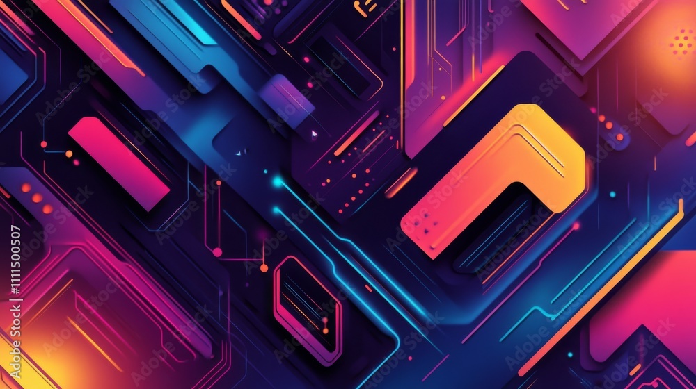 Poster dynamic technology background with futuristic digital elements featuring abstract blue and neon circ