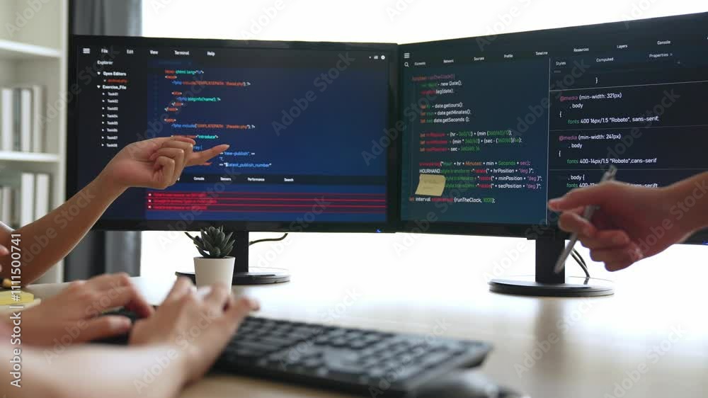 Aufkleber slow motion back end software developer engineer for computer programming working together on debugg