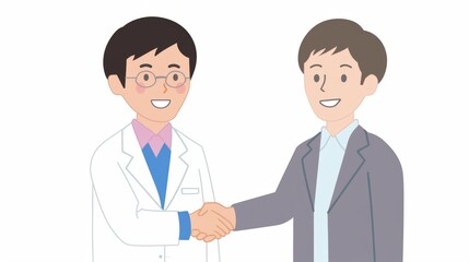 Doctor having shaking hands to congrats with patient after recommend sickness treatment while discussing explaining his symptoms and counsel diagnosis health healthcare and assistance concept. 