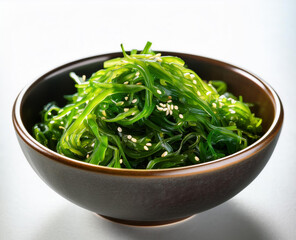 a bowl of wakame seaweed salad isolated on the table