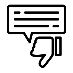 Negative Review, Bad Feedback Line Icon. Thumb Down With Speech Bubble. Disappointed Customer Linear Pictogram. Client Disagree, Dislike Outline Symbol. Editable Stroke. Isolated Vector Illustration