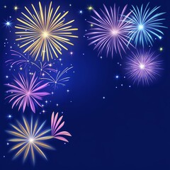 Colorful fireworks display on a dark blue night sky.