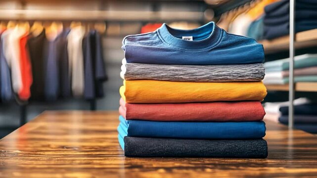 Colorful Stack of T-Shirts on Display