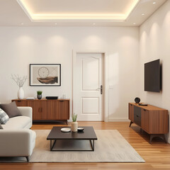 Fototapeta premium Modern living room interior with door and sideboard 3d rendering