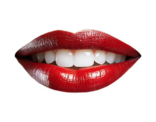 Obraz premium Sexy female lips with red lipstick isolated on white