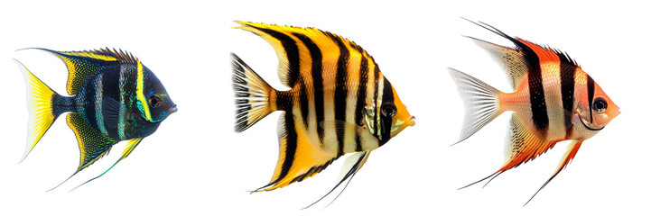 Set of A aquariums loyal angel fish isolated on a transparent background