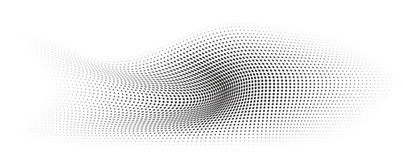 Fototapeta na wymiar Flowing Wave Dot Halftone Pattern: Curve Gradient Shape on Transparent Background. Suitable for AI, Tech, Network, Digital, Science, and Technology Themes.