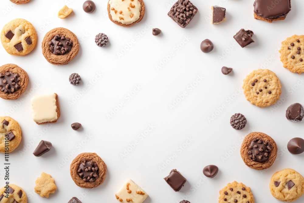 Aufkleber a vibrant collection of cookies and chocolates beautifully displayed on a white surface, leaving amp