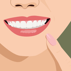 Perfect smile of woman, healthy white teeth, illustration close up;