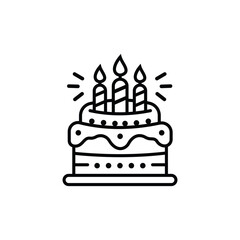 Birthday cake icon line, vector illustration of cake icon in outline.