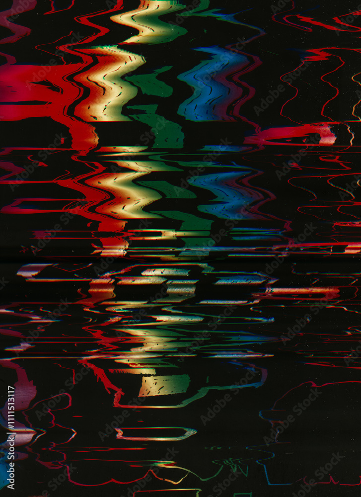 Wall mural glitch noise. color distortion overlay. analog frequency. rainbow gradient stripes water surface ref