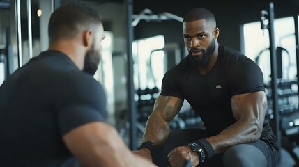 Personal trainer creating a personalized workout plan for a client in a gym