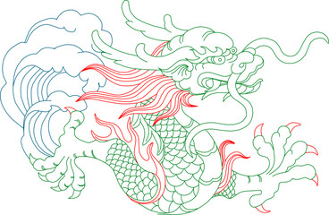 Vector sketch illustration silhouette design image detail icon logo symbol background pattern ornament decoration classic vintage floral animal dragon flying ethnic traditional
