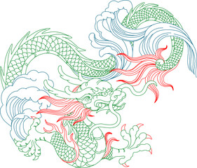 Vector sketch illustration silhouette design image detail icon logo symbol background pattern ornament decoration classic vintage floral animal dragon flying ethnic traditional