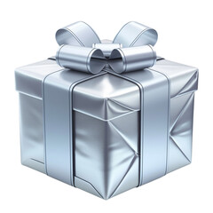 A 3D Gift box wrapped in Metallic Silver glossy wrapping paper
