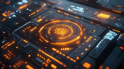 Obraz premium A sleek minimalistic HUD featuring abstract geometric shapes, vibrant neon circuits, and seamless motion animations, creating a futuristic and immersive design, hd quality. --ar 16:9
