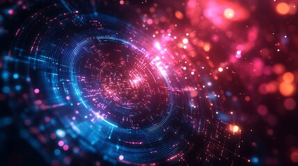Obraz premium A sleek minimalistic HUD featuring abstract geometric shapes, vibrant neon circuits, and seamless motion animations, creating a futuristic and immersive design, hd quality. --ar 16:9