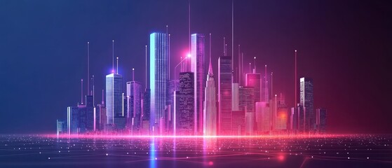 Naklejka premium Futuristic cityscape with neon lights and skyscrapers