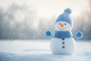 Adorable Snowman in Winter Wonderland Festive Holiday Stock Image