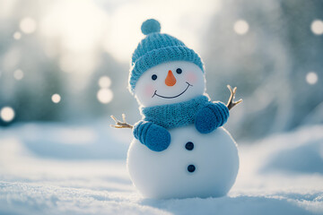 Adorable Snowman in Winter Wonderland Festive Holiday Stock Image