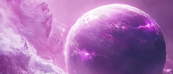 Vibrant cosmic scene featuring a purple planet