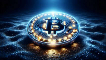 A close-up of a glowing cryptocurrency coin on a dark background, symbolizing the allure of digital 2
