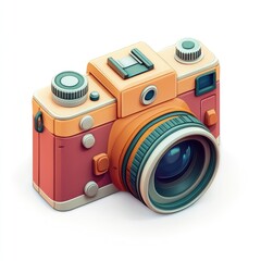 Retro camera isometric illustration.