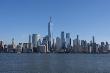 New York City Skyline with Urban Skyscrapers USA. New York City skyline, cityscape of Manhattan in USA. Panoramic view on Manhattan.