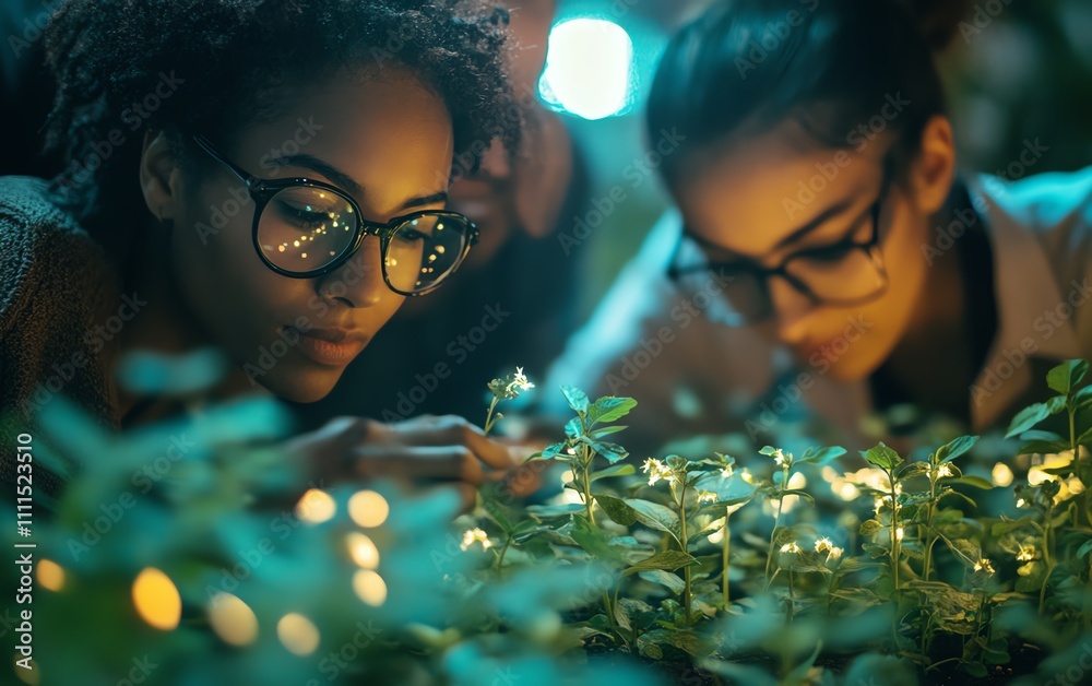 Aufkleber a diverse group of data scientists nurturing seeds in a digital garden, symbolizing the cultivation 