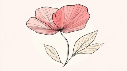 Fototapeta premium Create Delicate Pink Flower Line Art Drawings, Simple Botanical Illustrations, Elegant Floral Design, Pretty Nature Sketches,