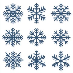 Fototapeta premium Nine unique dark-blue snowflakes, winter design elements.