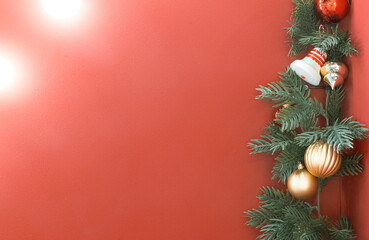 red christmas background with christmas decoration an ornaments,great for holiday vibe background