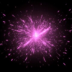 Fototapeta premium Pink light burst, radiating energy, sparks, glowing particles on black background.