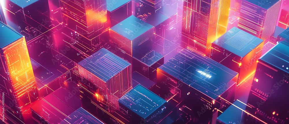 Poster Abstract corporate digital transformation scene, showing the integration of cuttingedge technology reshaping business processes and creating new opportunities