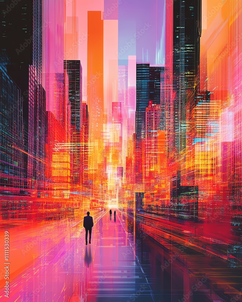 Aufkleber Abstract representation of the digital revolution in business, with advanced technologies seamlessly integrated into corporate processes to drive efficiency and transformation
