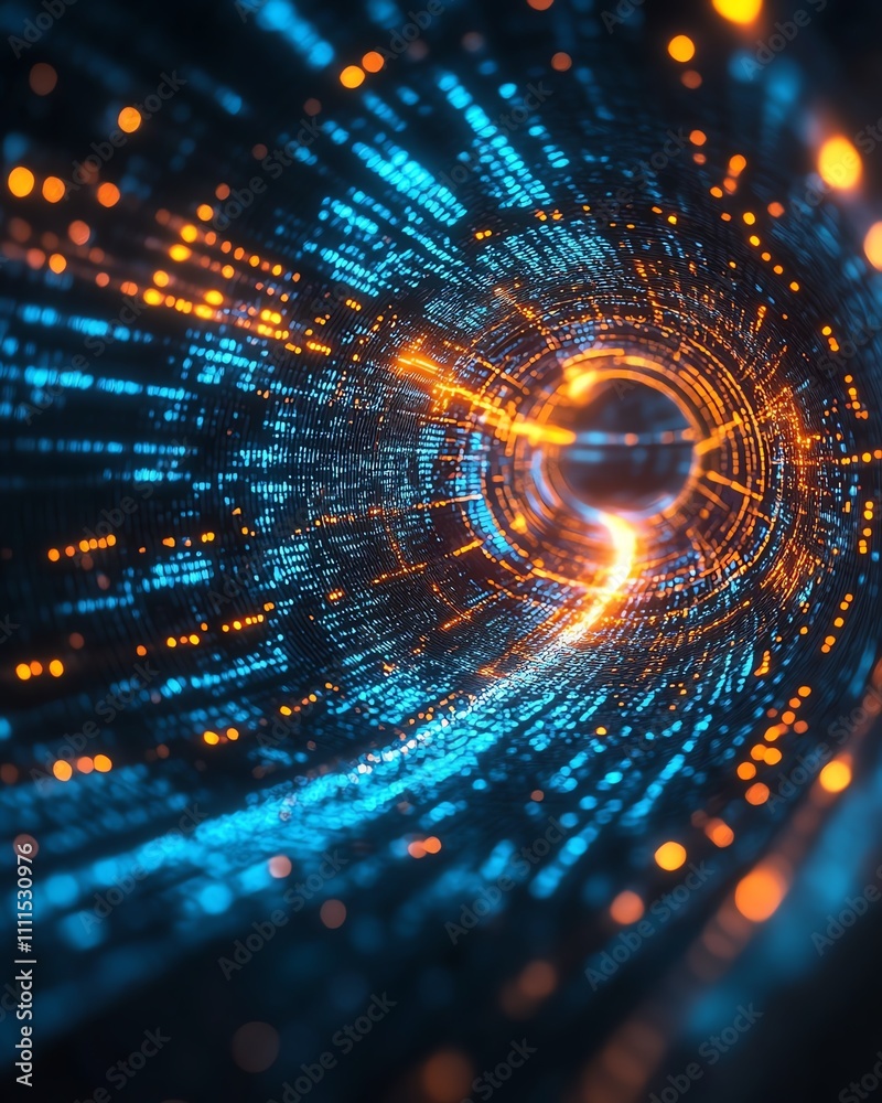 Poster Dynamic abstract image illustrating digital transformation in business, with advanced technology integrating into corporate processes for increased efficiency and innovation