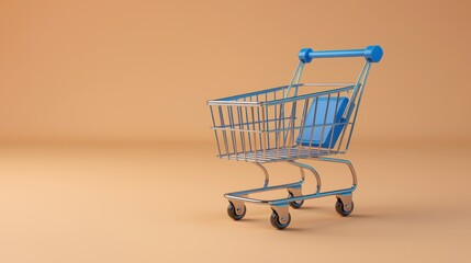 Online Shopping Cart E commerce 3D Render Blue Beige Background
