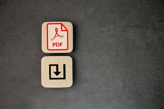 wooden with PDF format file icon and download. the concept of saving a pdf file. concept pdf file save format