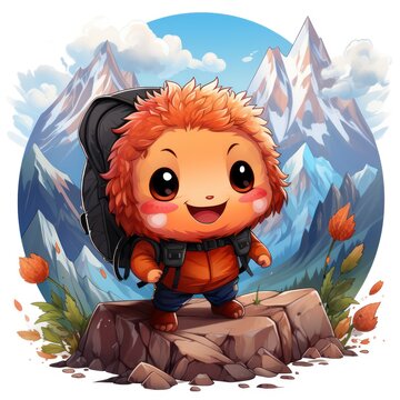 cute hiker orange hair mountain landscape clip art preview