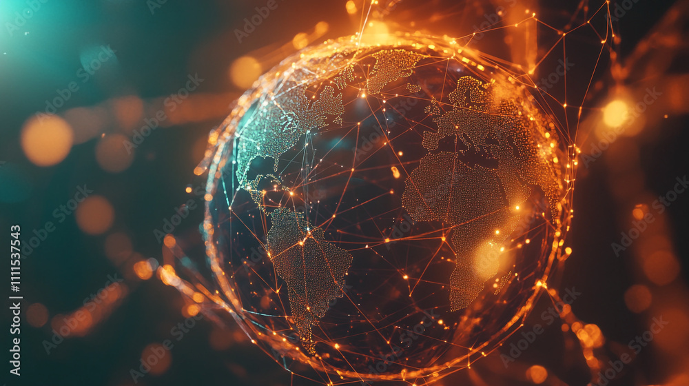 Poster visualization of a connected globe showcasing digital networks and data