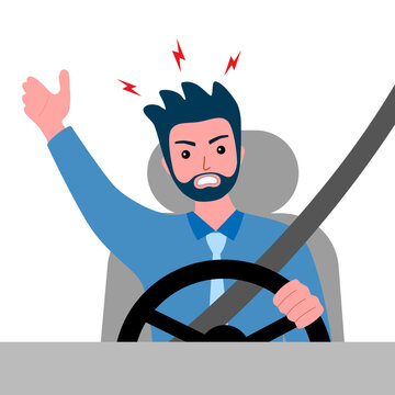 Angry driver in flat design on white background. Road rage concept vector illustration.