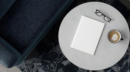Top view mockup of books and coffee