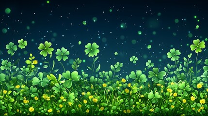 Obraz premium Enchanting Clover Field at Night Green Meadow Floral Background