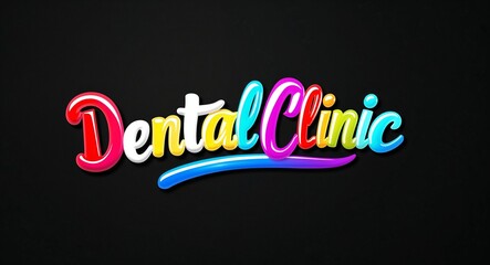 Obraz premium dental clinic colorful calligraphic shining shiny smooth lettering on plain black background