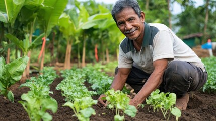 Climate-smart agriculture, farmer using modern techniques to protect the environment