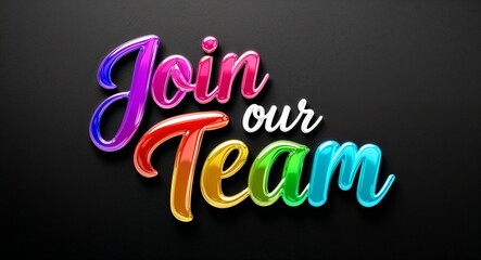 Obraz premium join our team colorful calligraphic shining shiny smooth lettering on plain black background