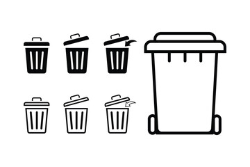 Bin icon set. Trash can collection. Trash icons set. Web icon, delete button. Delete symbol flat style on white background.