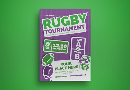 Purple Scrapbook Rugby Tournament Flyer Layout