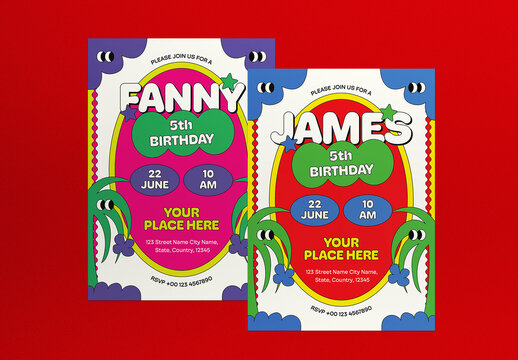 Red And Pink Kiddieland Birthday Invitation Boy And Girl