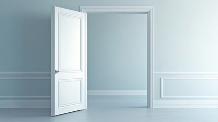 An open door in a blue room.